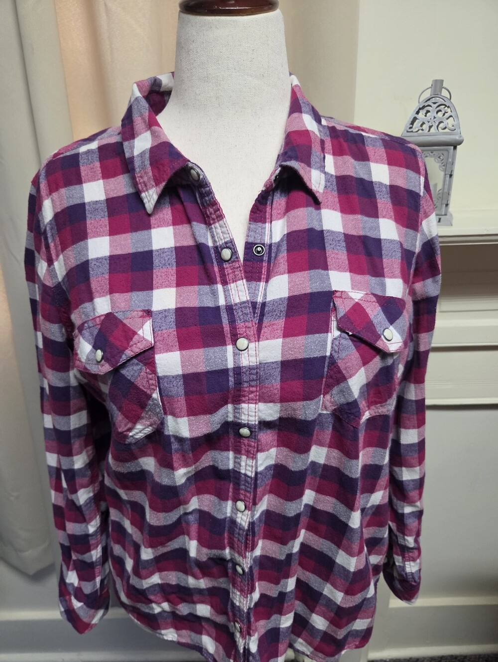Sonoma Women's Pink & Purple Plaid Button-Up Shirt Size XL